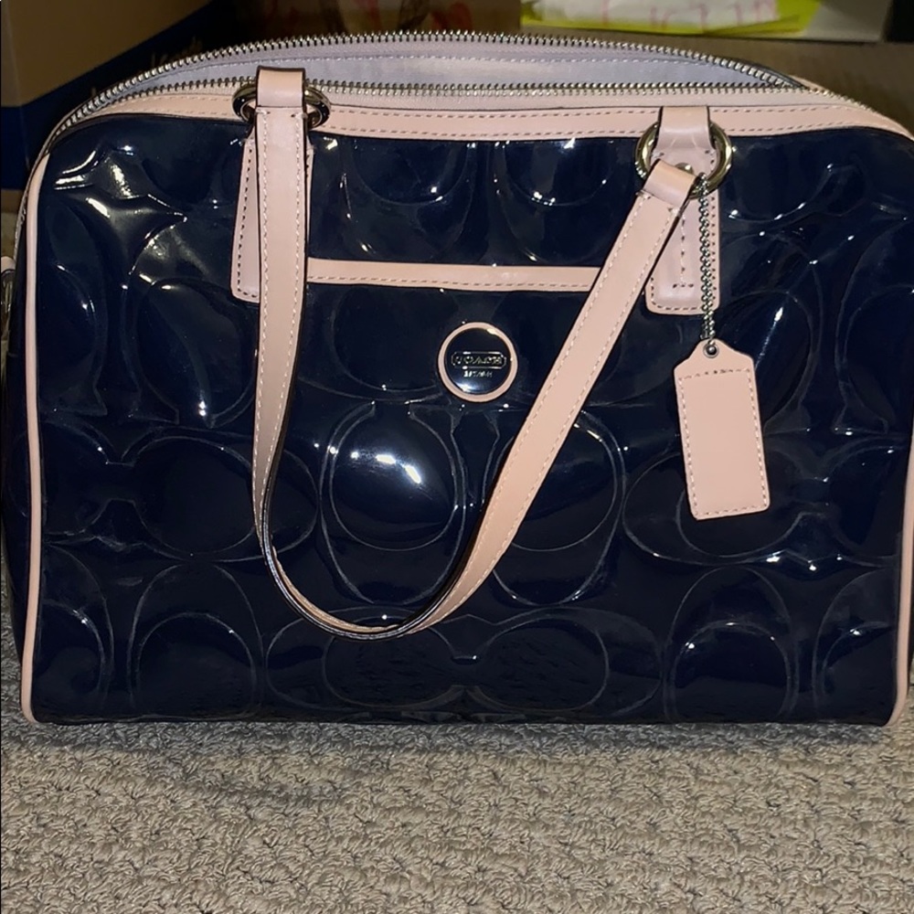 NWOT Coach Embossed Patent Navy Bag